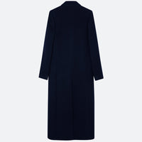 A classic and chic navy double-breasted tuxedo coat in luxurious cashmere and wool. PALLAS PARIS